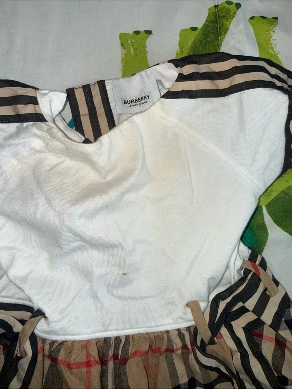Burberry Girls White Top with Beige Vintage Check Skirt